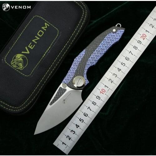 VENOM ARMOUR M390 steel Titanium CF Flipper folding knife outdoor camping hunting survival pocket kitchen fruit knives EDC tools