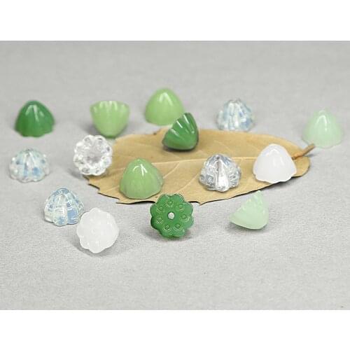 10Pcs/Lot White/Green Lotus Glass Beads DIY Jewelry Handmade Craft Necklace Clothes Craft Acceessories