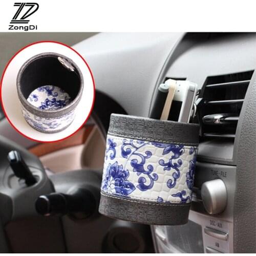 ZD 1Pc Car outlet storage bag Blue and white porcelain Leather for BMW e46 Lada granta Mazda 3 6 cx-5 Ford focus 2 accessories