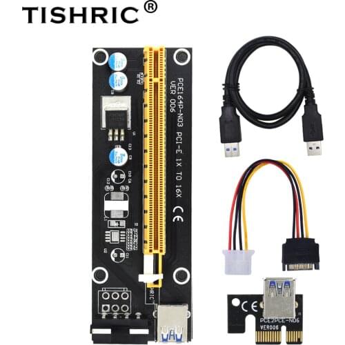 TISHRIC GPU PCIE PCI-E Riser 006 card PCI E X16 PCI Express 4pin 1X 16X USB3.0 Extender LED For Mining ETH BTC