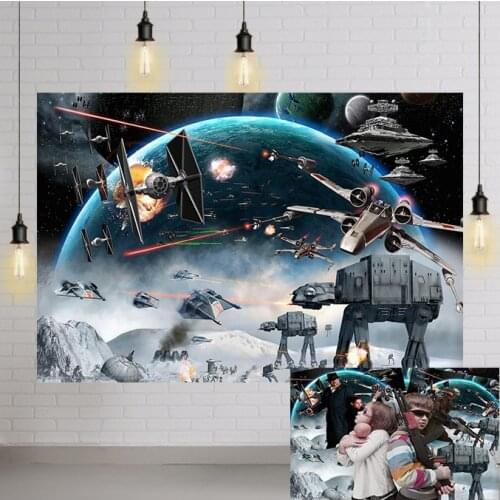Outer Space Backdrop Galaxy Wars Photo Backgrounds Boys Party Black Stars Science Fiction Photography Backdrop Kids Birthday