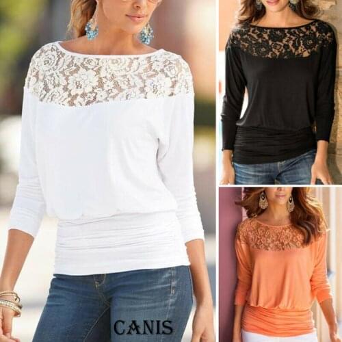 Womens new long-sleeved round neck lace stitching plus size blouse casual all-match