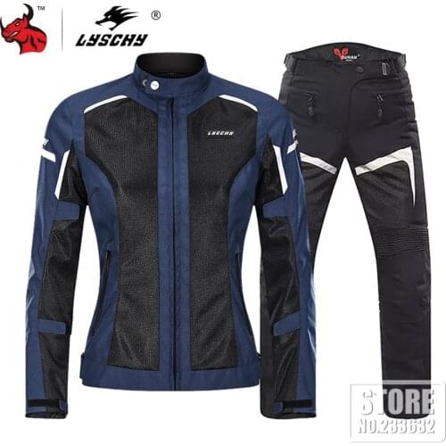 LYSCHY Women Motorcycle Jacket Summer Breathable Mesh Moto Jacket Protective Gear Motorcycle Suit Motorbike Clothing Set Black