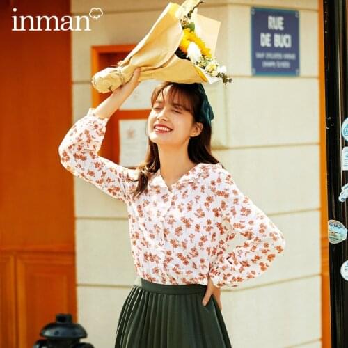 INMAN Autumn Winter Womens Shirt Floral Retro Lady Flower Tops Floral Sweet Ruffled Printed Long Sleeve Female‘s Blouse