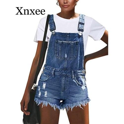 Hole short Sexy Ripped Hole Denim Overalls Women Summer Jumpsuit Female Denim Rompers Playsuit Salopette Straps Shorts Rompers