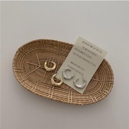 AOMU 2020 New Korean Vintage Geometric Irregular Metal C-shaped Minimalist Earrings for Women Trendy Daily Jewelry Gifts