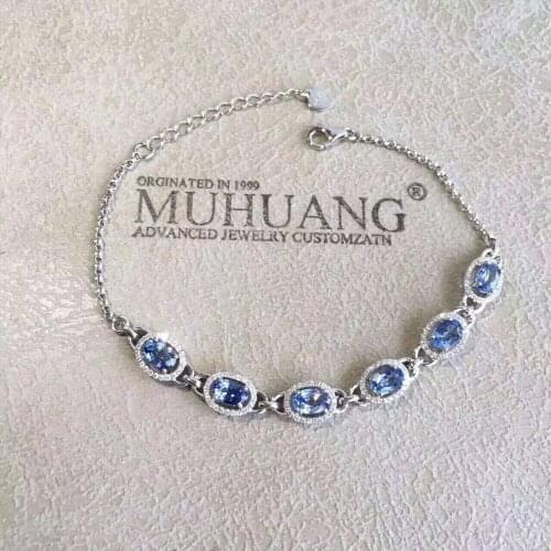 Natural blue sapphire gem Bracelet Natural gemstone Elegant Lucky lock round Bracelet 925 silver bracelet women party Jewelery