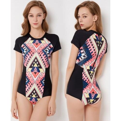 Swimsuit Women 2019 Girls Bathing Suit Korean Swimwear Long Sleeve Swim Wear Surfwear Short Print Spandex Swimwear Women
