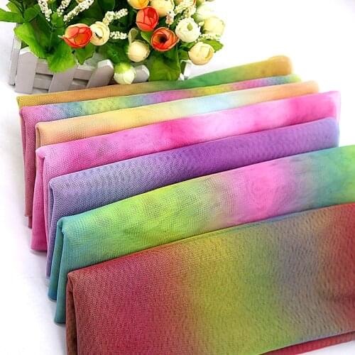 1m Rainbow Color Muslin Mesh Yarn Tulle Fabric Gradient Color Breathable 36A Pettiskirt Stage Props Background Cloth Width 150cm