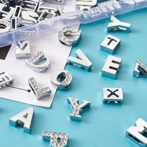 104Pcs Metal A-Z Alphabet Letter Slide Charms 4 Styles Initial Beads Pendants for DIY Wristband Bracelet Necklace Jewelry Making