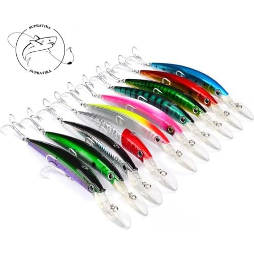 180mm/27g Colorful Minnow Fishing Lure Hard Bait Saltwater Bass Crankbait Treble Hook Sea Fishing Folating Wobbler Trolling Bait