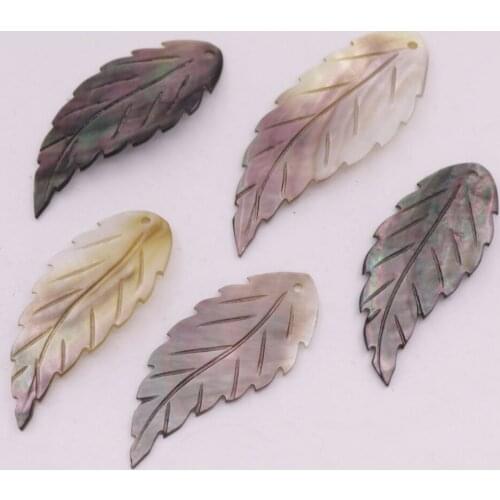 5PCS 45-50mm Leaf Shell Natural Black Mother of Pearl Charms Pendants Making DIY