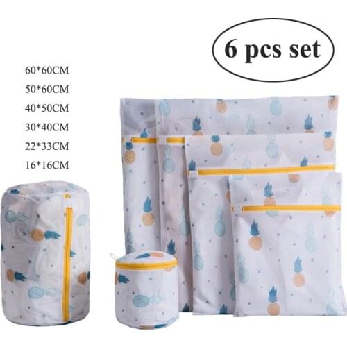 6 Piece Set Printing Zippered Laundry Wash Bag Foldable Mesh Net Dirty Clothes Socks Washing Bags Bra Underwear Organizer Bags