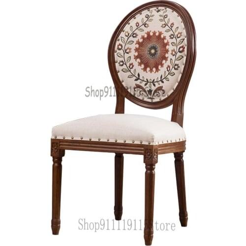 American Dining Chair Retro Solid Wood Oak Home Nordic High Grade Dining Chair Club Western Food Cloth Back Leisure Chair