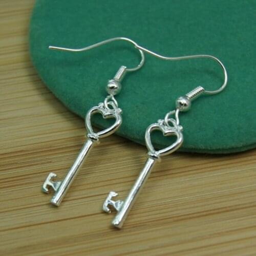 BABYLLNT 925 Sterling Silver Heart Key Drop Earrings For Woman Wedding Engagement Party Fashion Charm Jewelry Gifts