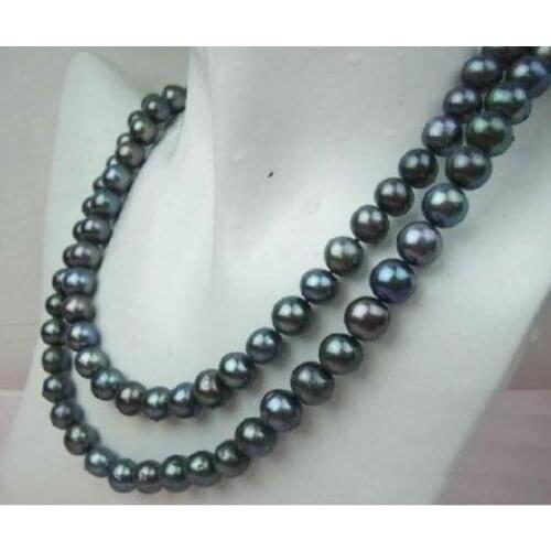 Free shipping@@@@@ AA+ 8-9MM TAHITIAN BLACK PEARL NECKLACE 33 Inch