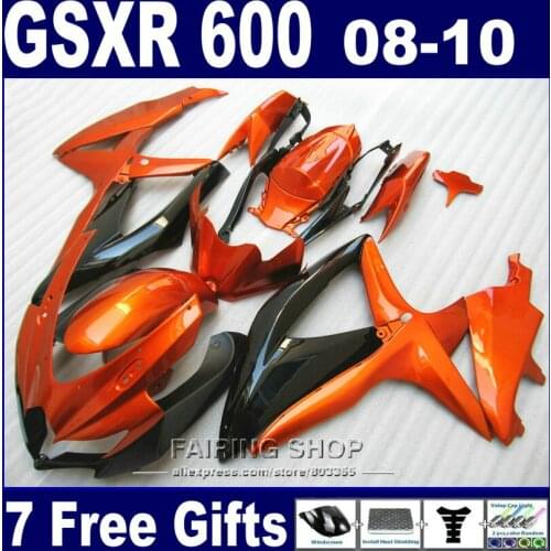 Free customize fairing kit for suzuki injection gsxr 600 750 08 09 10 burnt orange black fairings gsxr750 2008 2009 2010 nm150