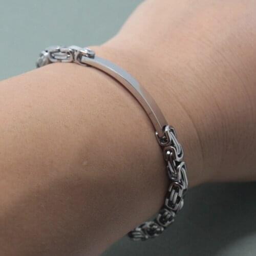 100% Stainless Steel Bracelet 4 mm 8 Inches Curb Cuban Chain Smooth Bar ID Bracelets for Men Women Steel Bracelet