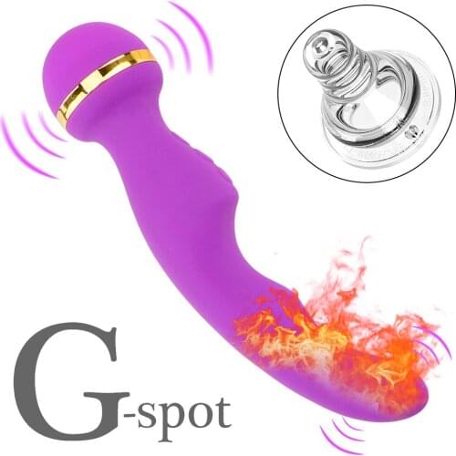 Erotic Magic Wand Sex Toys for Woman Powerful AV Vibrator G Spot Vibrating Massage Heating Dual Vibrator Female Masturbator