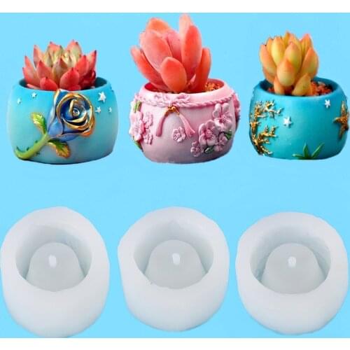 Flower Pot Concrete Cement Mold For Succulent Plants Rose shape Plaster Storage Box Silicone Molds