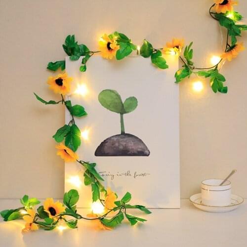2M 20LED Leaf Sunflower String Lights Artificial Vine Fairy Lights Rose lights Christmas Garland Light For Weeding Home Decor