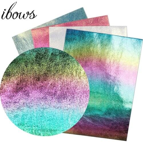 IBOWS 22*30cm Rainbow Crack Metal Fabric Faux Synthetic Leather for DIY Decorative Garment HairBow HandBag Shoes Leather Sheets