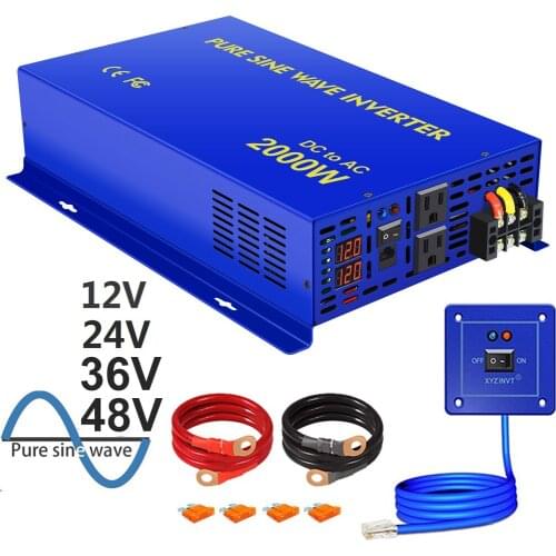XYZ INVT 2000W Pure Sine Wave Inverter With Wired Remote Control 12V 24V 36V 48V DC TO AC 220V Mult-protection Solar Inverters