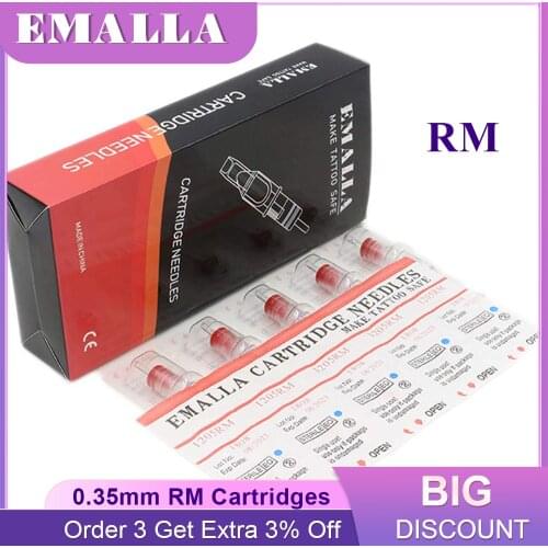 EMALLA 20PCS 0.35MM Tattoo Cartridge Needles Round Magnum Curved Cartridge Needles Tattoo Permanent Makeup Machine Gun Supplies