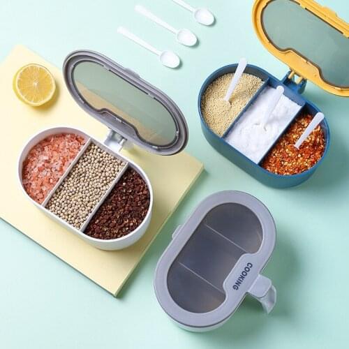 Seasoning Box Combination Set Household Kitchen Supplies Salt Sugar Monosodium Glutamate Three-grid Seasoning Pot Oiler