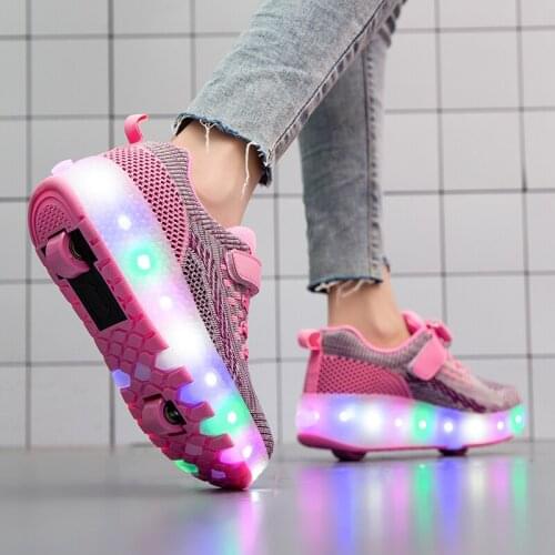 Roller Skate Tennis Shoes For Boys Grils LED USB Charging Glowing Sneakers With Wheels Children Boy Girl Skating Sneaker Shoe