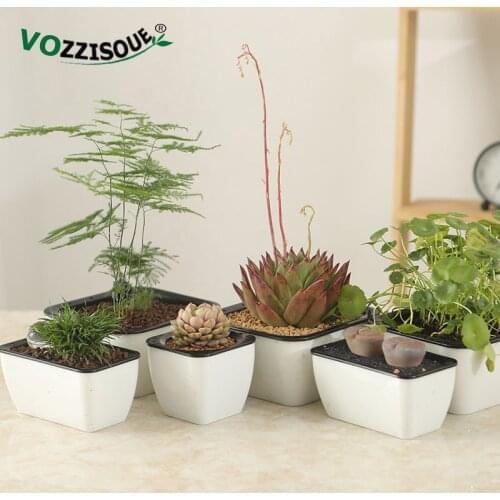 Hot 2PCS Modern Automatic Watering Flower Pot Lazy Automatic Water Absorption Plastic Flower Pot Resin Succulent Planting Pot