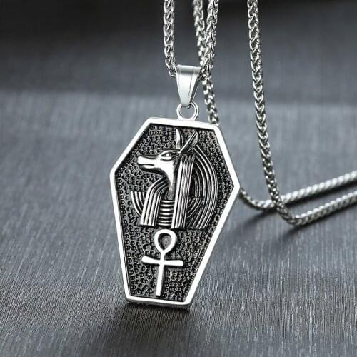 Mens Anubis Sarcophagus Pendant Necklace Gothic Ankh Egypt Africa God Goth Tomb Male Punk Jewelry