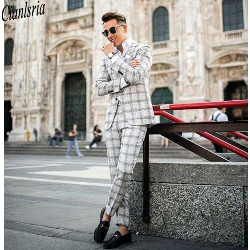 Two Piece Mens Suit Damier Groom Suit Wedding Suits For Best Men Slim Fit Groom High Quality Costumes De Mariage Pour Hommes