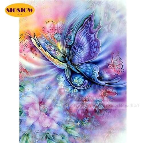 SIOSIOW 5D Diamond Painting Purple Full Drill Square Butterfly Picture Daimond Mosaic Beads Embroidery Kits Art Craft Diy Gifts