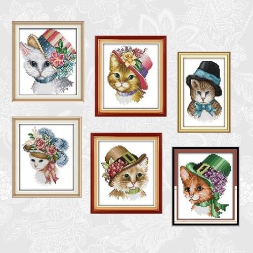 Joy sunday Count Print Cross Stitch kits, A noble cat Embroidery Needlework Set, DIY Handmade Cross-stitch Accessory Tools