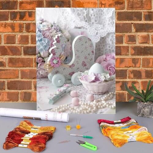 Flowers Pink Printed Canvas 11CT Cross-Stitch DIY Embroidery Kit DMC Threads Hobby Sewing Handiwork Craft Floss Room Gift