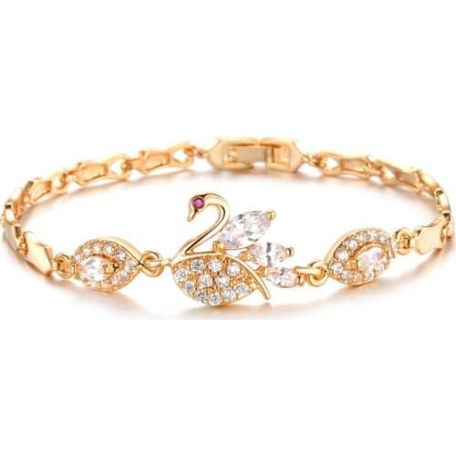 LAN PALACE Beautiful swan set auger zircon girlfriends gold color bracelet microscope jewelry free shipping