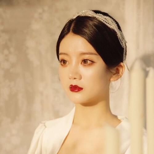 NiuShuya Handmade Crystal Ribbon Bridal Headband Tiara Crown White Wedding Hair Accessories Rhinestone Women Headband