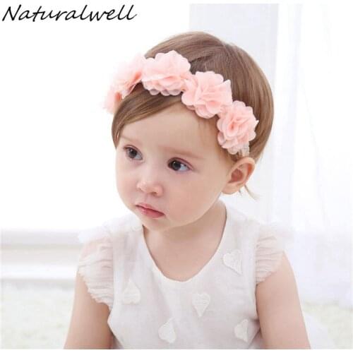 Naturalwell Flower Crown Headband Chiffon Flower wreath Baby Girl headbands Toddler pink Hairband Festival Bridesmaid HB090