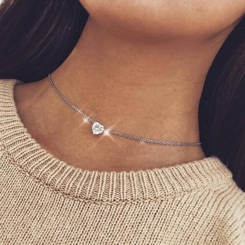 KMVEXO 2020 Fashion Silver Color Chocker Collar Crystal Rhinestone Heart Necklace for Women Charm Choker Necklaces Jewelry Gift