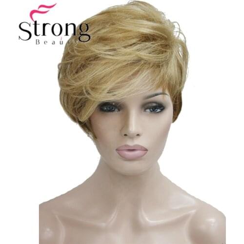 StrongBeauty Short Soft Asymmetrical Golden Blonde to Brown Ombre Wig heat freindy Full Synthetic wig COLOUR CHOICES