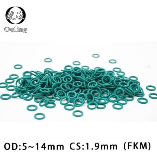 10PCS/lot Rubber Ring Green FKM O rings Seal 1.9mm Thickness OD 5/6/7/8/9/10/11/12/13/14mm ORing Seal Oil Gasket Fuel Washer