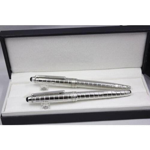 Wakaka Luxury Pen 163 mb Silver Grid Ballpoint Pen Roller Ball Pen Fountain Pen