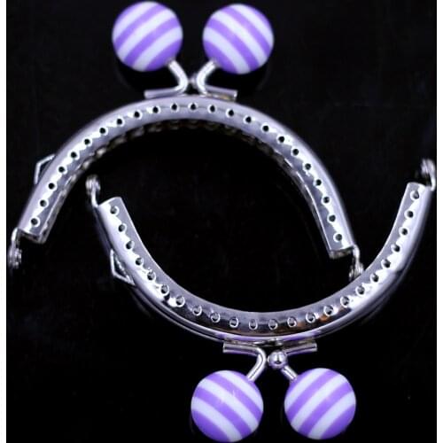 Silver Tone Smooth Arch Metal Clutch Lock Purse Frame Kiss Clasp 85mm Purple Striped Ball Handbag Handle DIY Luggage Accessories