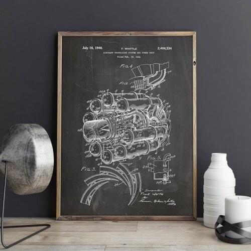 Airplane Jet Engine Patent Aviation Artwork Print Science Wall Art Canvas Painting Poster Home Room Decor Vintage Blueprint Gift
