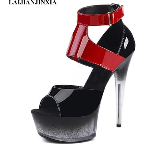 6 Inches Gradual Change Color High heels Stripper heels Sexy Stage Show Pole Dance Shoes Models Party Platform Black Red Sandals