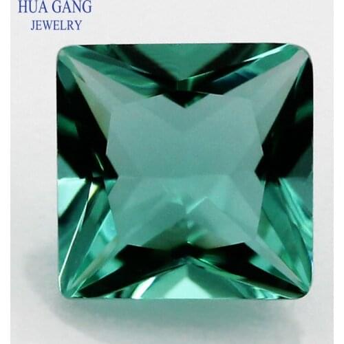 Light Green Square Shape Princess Cut Loose Glass Beads Synthetic Gems For Jewelry Size 3x3~12x12mm Free Shipping