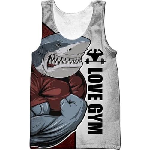 CLOOCL Shark Love Fitness Tank Tops 3D Cartoon Animal Letter Printed Tops Sleeveless Vest Personality DIY GYM Men Clothing