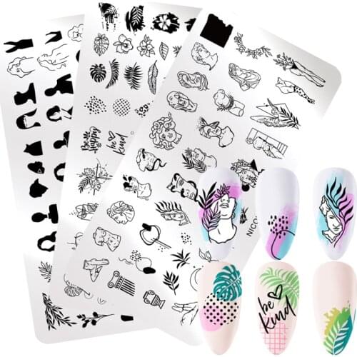 NICOLE DIARY Nail Stamping Plates People Image Nail Art Board Template Steel Flower Leaves Printing Stencil For Nails Design