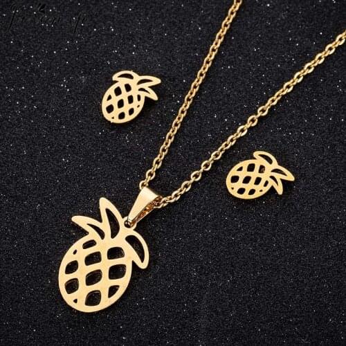 Jisensp Stainless Steel Jewelry Sets Cute Pineapple Charm Necklace Earrings for Women Girls Best Gift accesorios mujer